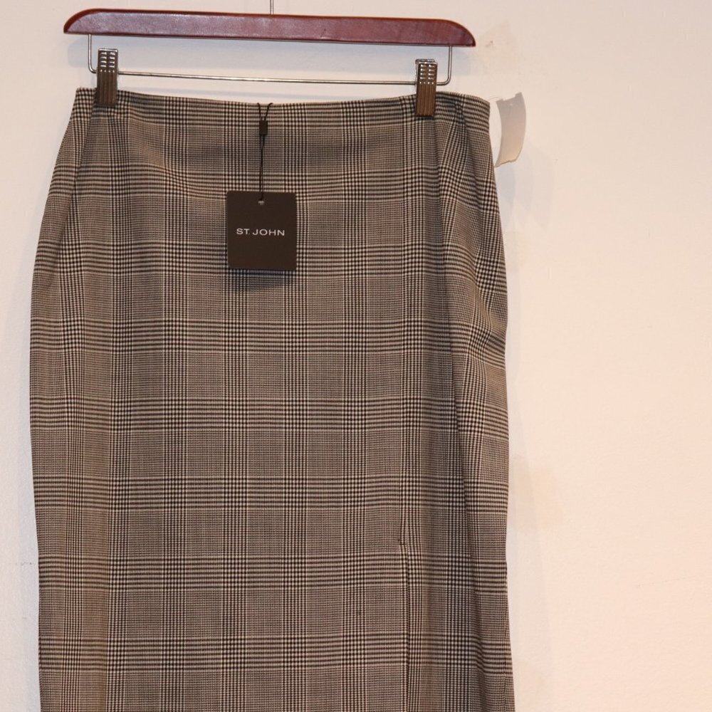 St. John Women's Size 6 Small Black Skirt Houndstooth Slit Wool Mini NWT $520
